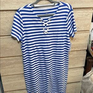 Croft & Barrow Blue and White Striped Lace-Up Top